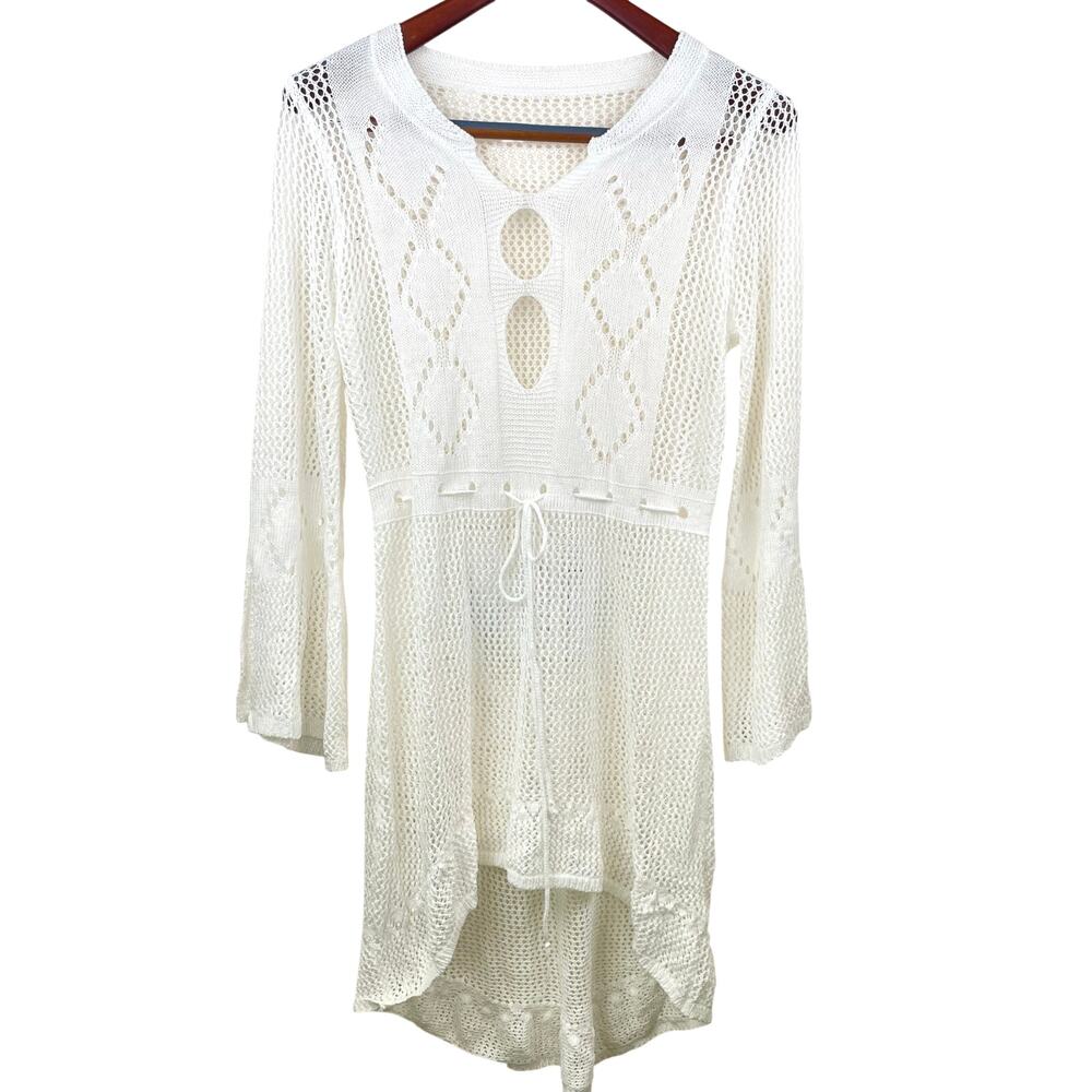 Dress Sz M Crochet Flare Sleeve Open Knit Sheer Festival Cover Up Fairy Grunge